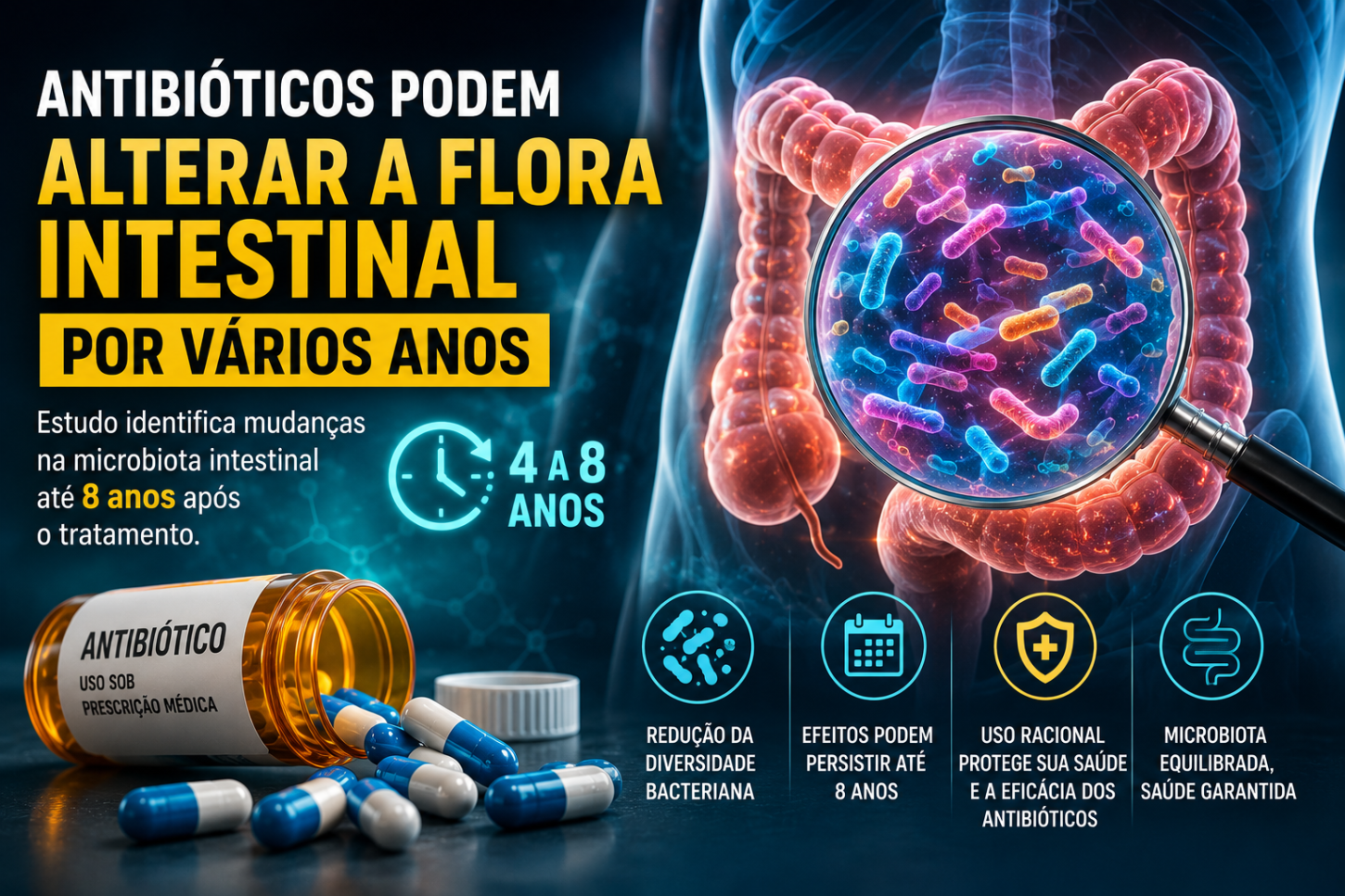 Estudo aponta que alguns antibióticos podem alterar o microbioma intestinal por vários anos