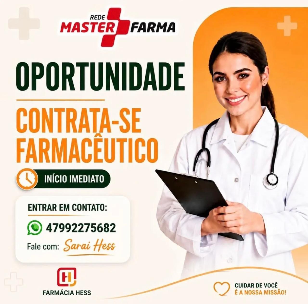 Farmácia Hess Abre Vaga Para Farmacêutico(A) Em Monte Castelo, Sc