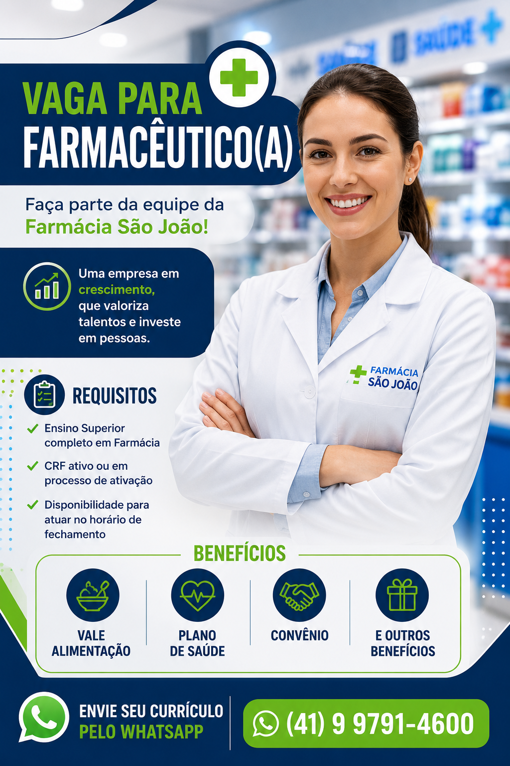 Farmácia São João Anuncia Vaga Para Farmacêutico(A) No Bairro Alto, Curitiba