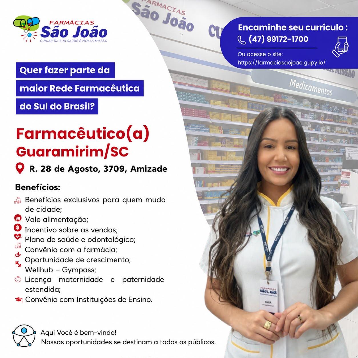 Farmácias São João Abre Vaga Para Farmacêutico(A) Em Guaramirim (Sc)
