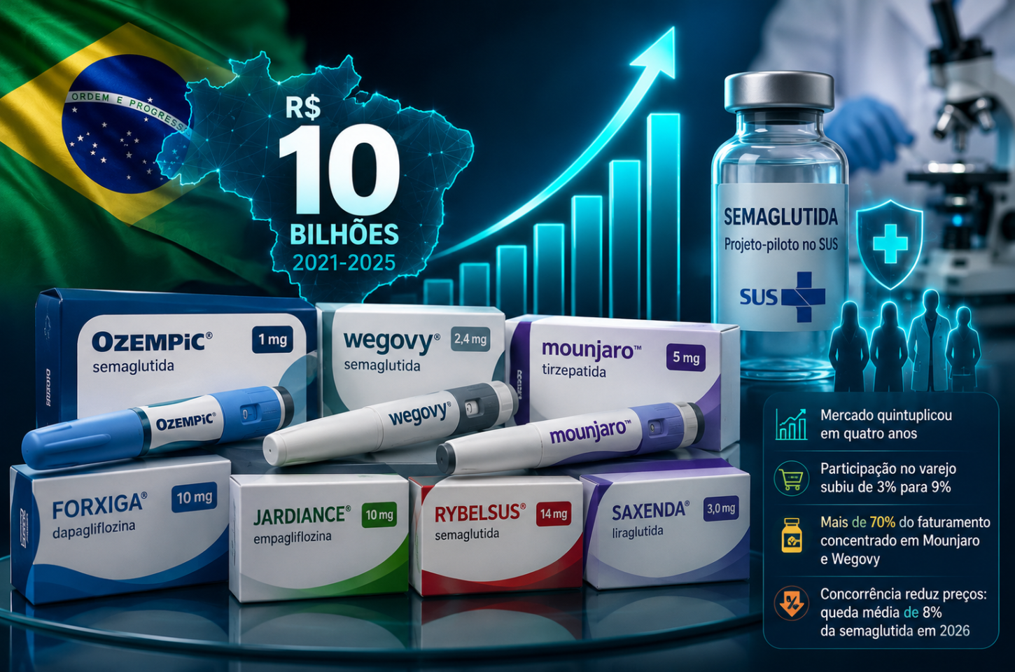 Mercado de medicamentos GLP-1 movimenta R$ 10 bilhões no Brasil e impulsiona setor farmacêutico
