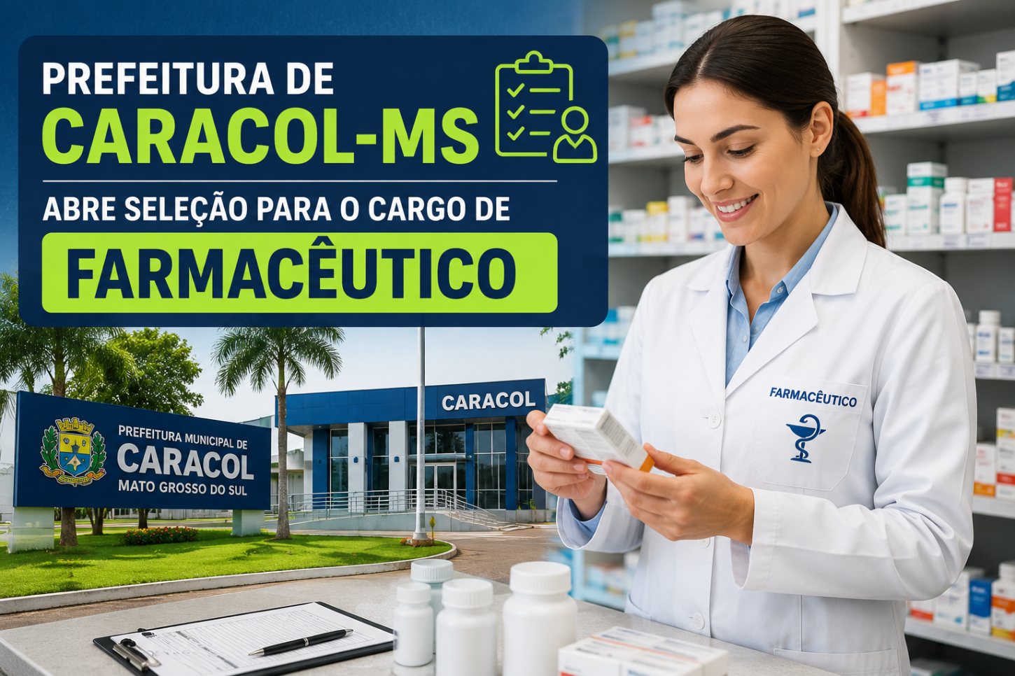 Prefeitura de Caracol, MS, abre processo seletivo para farmacêutico
