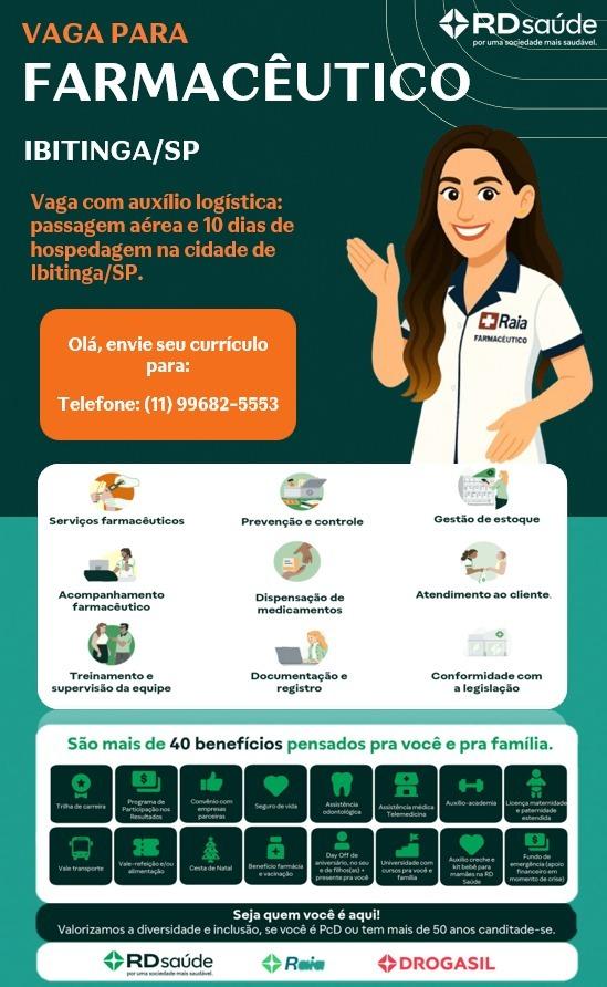 Vaga Para Farmacêutico Em Ibitinga (Sp) Oferece Auxílio Com Passagem Aérea E Hospedagem