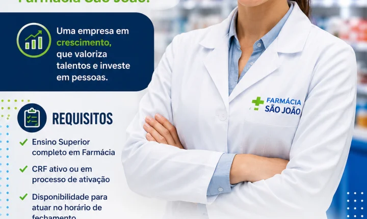Farmácia São João Anuncia Vaga Para Farmacêutico(A) No Bairro Alto, Curitiba